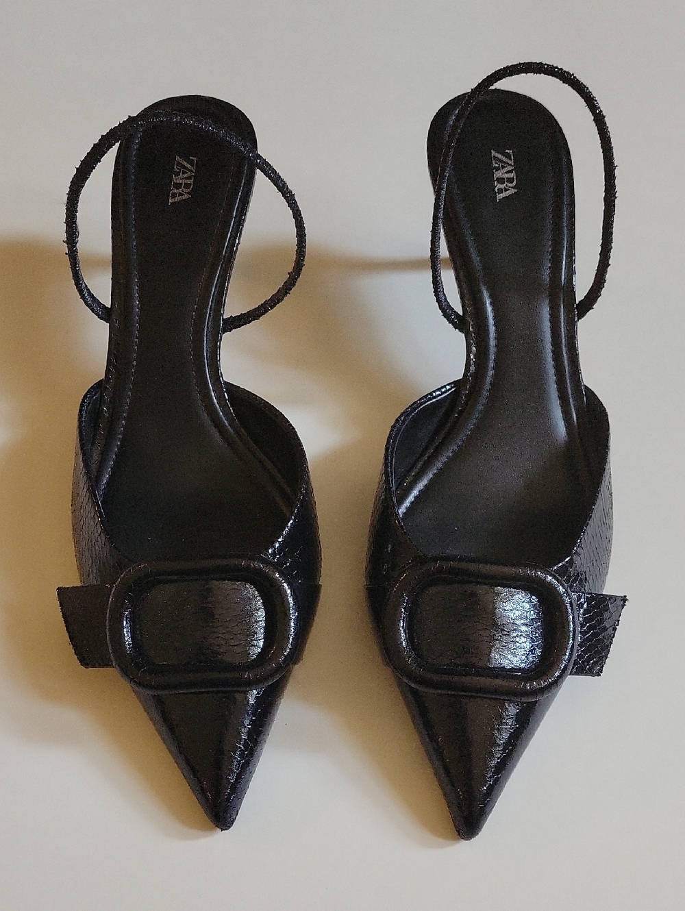 Zara Black Pointed Slingback Heels with Buckle Detail